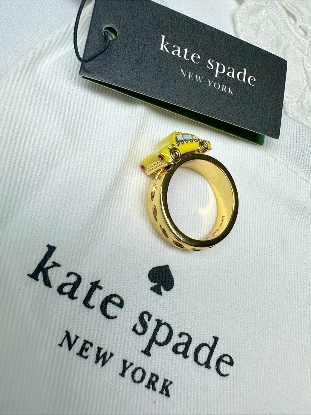 kate spade Gold-Tone Ring with Yellow NY Taxi Charm